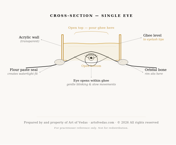 Art of Vedas Netra Basti Yantra - Cross-Section Diagram Showing How Ayurvedic Eye Therapy Ghee Bath Treatment Works
