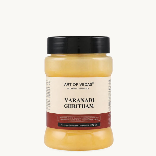 Art of Vedas Varanadi Ghritham, klassinen ayurvedinen ghee: Shatavari, Haritaki. 150 g:n purkki